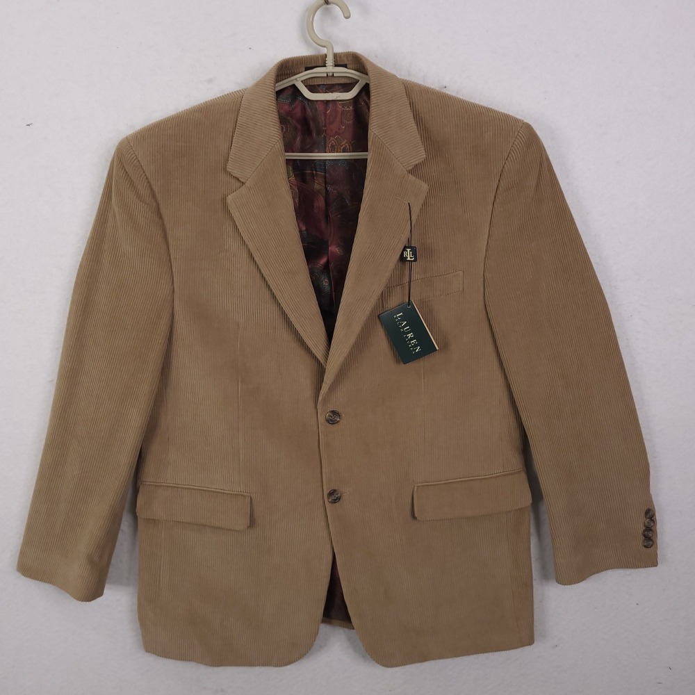 Lauren Ralph Lauren Corduroy Blazer Mens 42R Tan Sport Coat Paisley Lining NWT